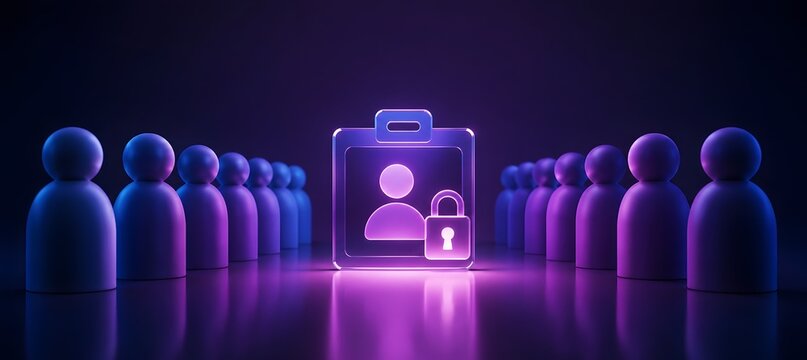 User Access Identity Management and Security Badge Icon with Padlock and People Figures for Digital Protection