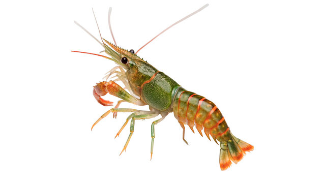 Fresh whole green river crayfish lobster element isolated on transparent background