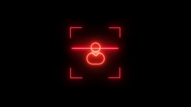 people user icon scan animation showing futuristic face detection and people identification in minimal flat neon style.