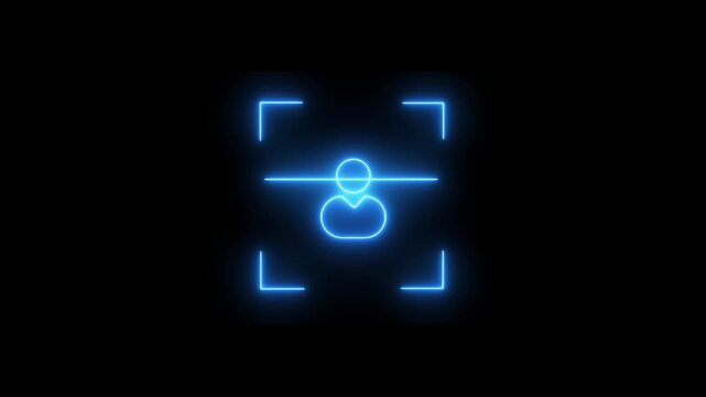 people user icon scan animation showing futuristic face detection and people identification in minimal flat neon style.