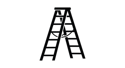 Black silhouette of a folding step ladder against a white background silhouette © njhasan