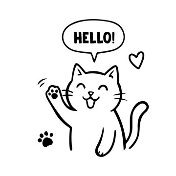 Cat Hello doodles on transparent background