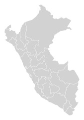 Fototapeta premium Grey with White Outline Peru Map with District Borders American Country