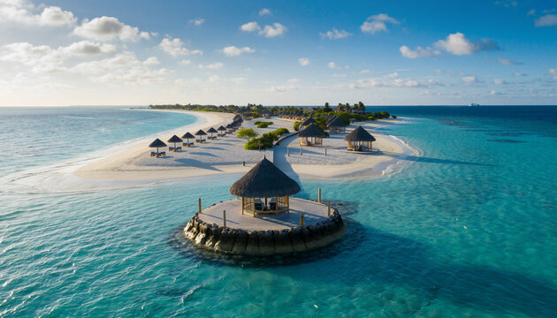 Stunning Overwater Bungalows Over Turquoise Ocean Waters For Travel.