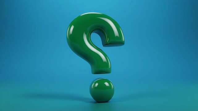 Green Question Mark Symbol Animating Seamlessly in Studio Lighting with Copy Space