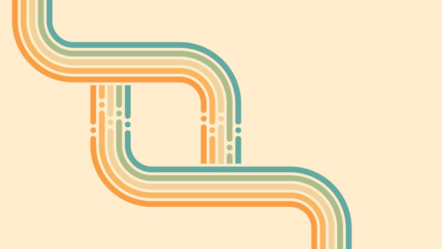 Abstract background of rainbow groovy Wavy Line design in 1970s Hippie Retro style. Vector pattern ready to use for cloth, textile, wrap and other.