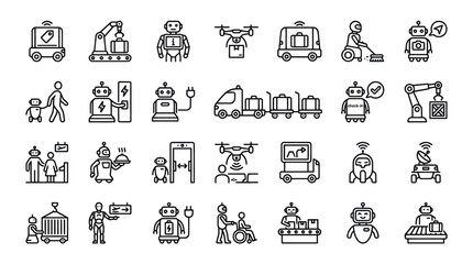 Fototapeta premium Robotics automation and industrial delivery technology icons