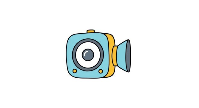 Cute light blue hand drawn video camera icon