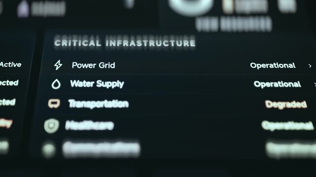 Critical Infrastructure Status Panel With Statuses For Power Grid and Water Supply