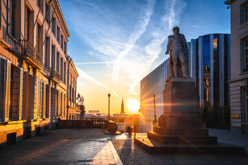Obraz premium Scenic Brussels cityscape view from Mont des Arts at sunset