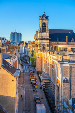 Saint John and Saint Stephen Church and street of Bruxelles view.