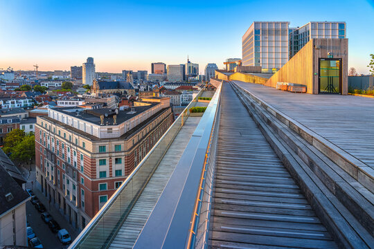 Scenic view of Brussels city center at sunset