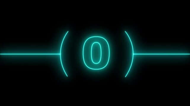 Neon bright glowing countdown timer from 5 to 0 seconds. Neon glowing countdown timer 5 second animation .Neon Countdown on black background. Neon bright glowing countdown timer
