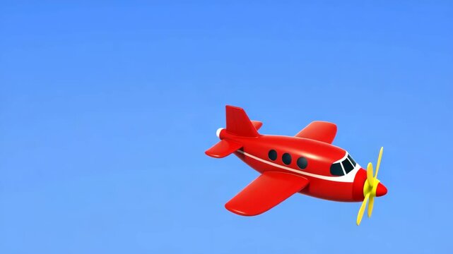 Red biplane flying in clear blue sky with cinematic motion during daytime