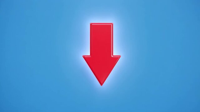 Red Downward Arrow Icon Animation with Blue Gradient Background and Subtle Glow