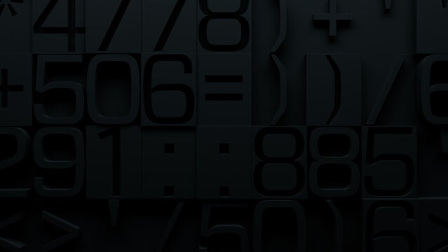 High-Resolution Close-Up of Textured Gray Surface with Embossed Numbers and Symbols for Educational Technology, Data Analysis, and Digital Design Applications