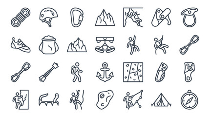 Naklejka premium Rock climbing mountaineering and outdoor adventure equipment icons.