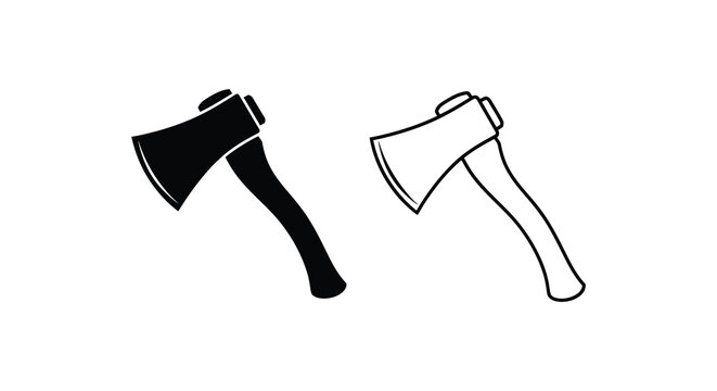 Two axes in contrasting styles a black fill and a white outline silhouette