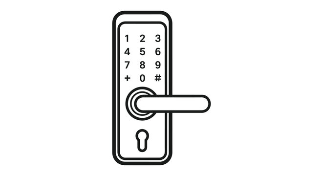 Keypad door lock with handle black line silhouette access automation barrier