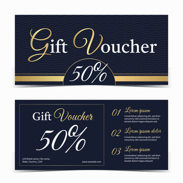 Elegant Black and Gold Gift Voucher Template with Luxury Typography. Luxury Coupon Design.