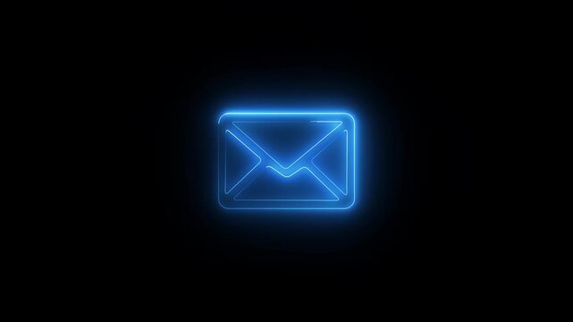 Neon mail icon animation on black background. Futuristic cyber punk style.