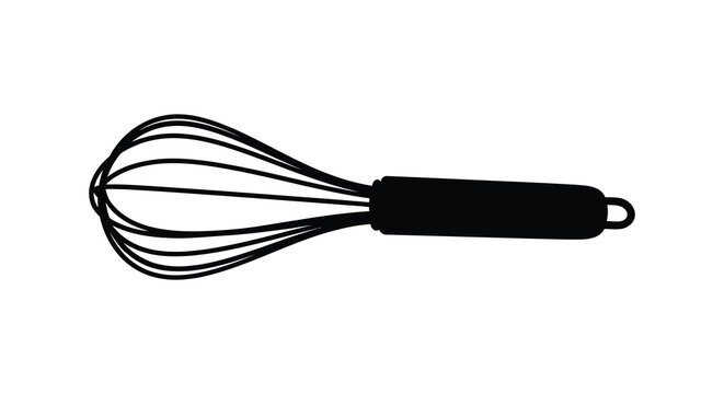 Black kitchen whisk on a white background a simple silhouette cooking