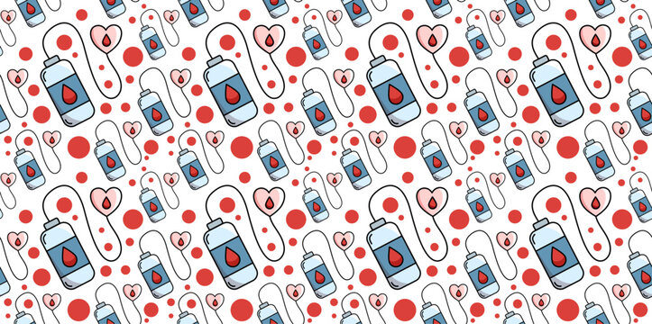 medical stethoscope and blood transfusion bag seamless pattern