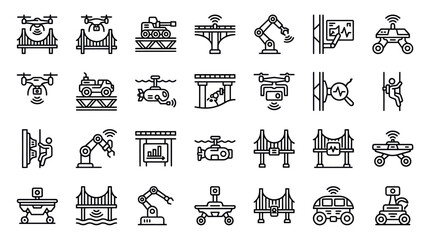 Obraz premium Smart city technology and infrastructure line icon set.