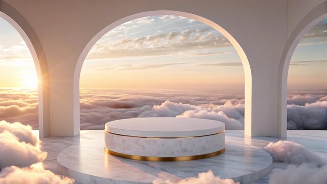 Floating Minimal Podium Above Clouds
