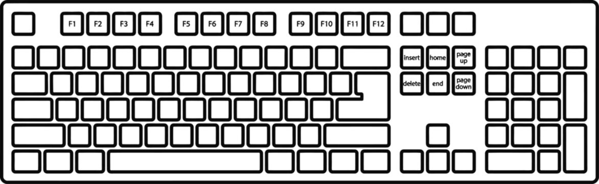 Minimalist vector illustration of a computer keyboard layout outline.