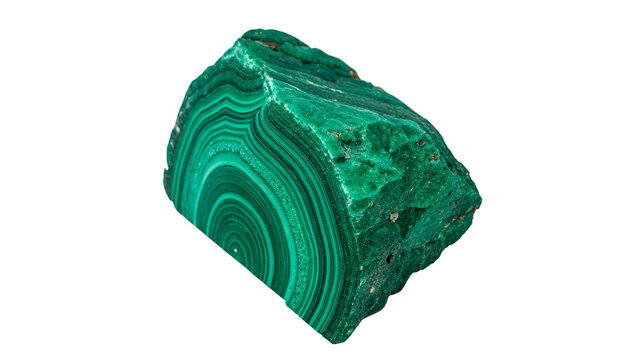 Polished natural green malachite mineral crystal gemstone asset isolated on transparent background