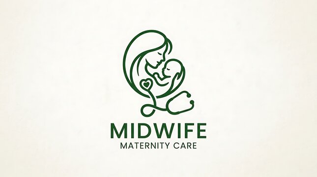 Midwife logo design with mother and baby. Maternity care icon for medical clinic branding.