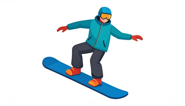 cartoon vector illustration of snowboarder jumping isolated on white background
