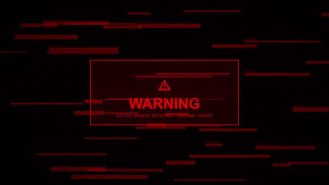 red critical. Red system breach warning message on digital glitch background