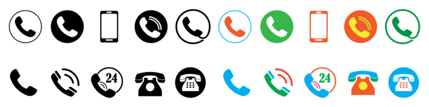 Simple phone call icon set silhouette, Clipart, logo, symbol vector illustration. PNG. Editable stroke. Smartphone icon.