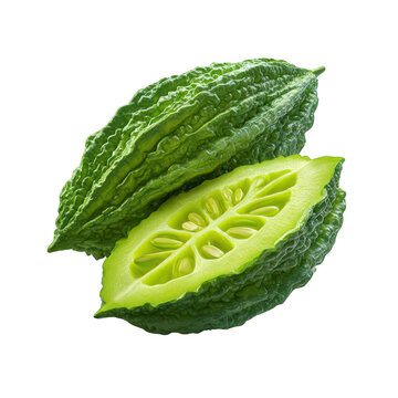 Sliced bitter melon on white background isolated on transparent background