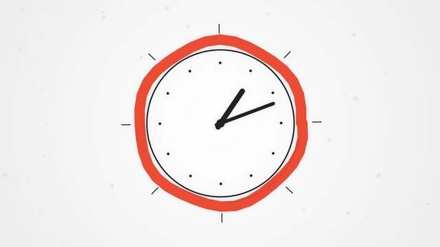 Simple watch. Minimalist hand drawn clock animation with orange circular border