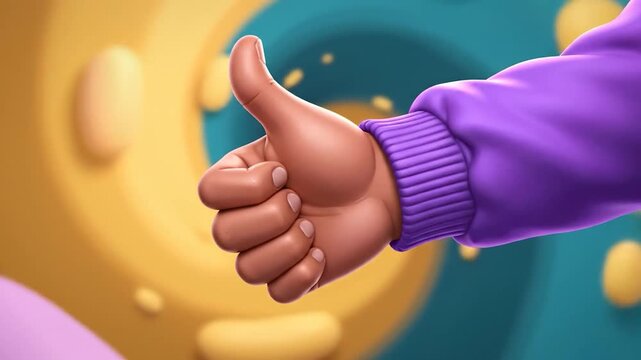 A cheerful 3D cartoon hand gives a positive thumbs up gesture