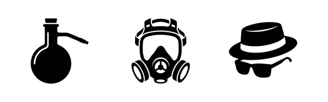Chemistry, Gas Mask, and Heisenberg Hat Icons Set