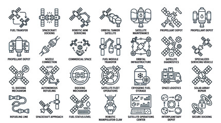 Space station logistics and spacecraft docking icons. © muhammad