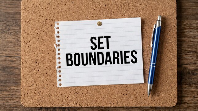 Set Boundaries Written on Note Paper with Pen on Clipboard and Wooden Background