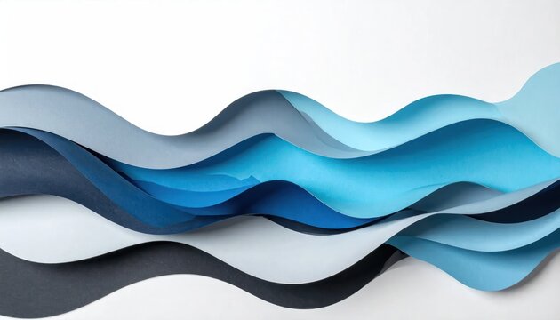 Abstract blue and grey layered paper wave background design.
