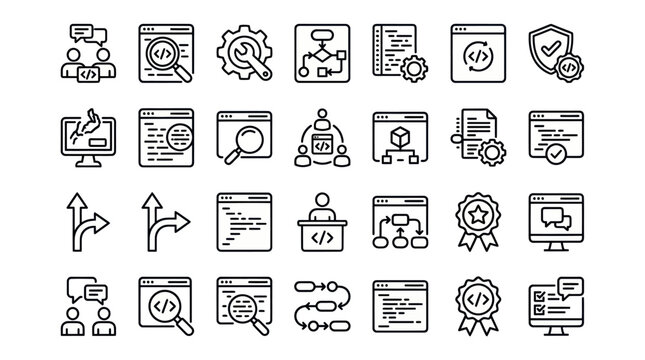 Software development and computer programming thin line icon set.