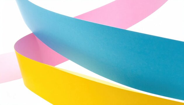 Abstract blue and yellow curved paper bands.