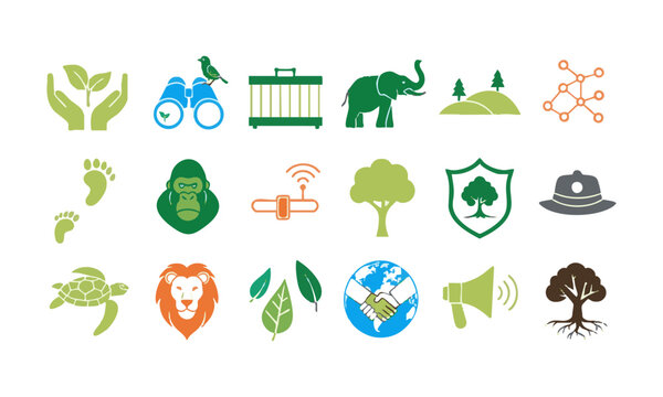 Wildlife Preservation Modern Flat Icons.
