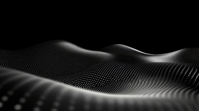 Futuristic black holographic background with dynamic waves in motion