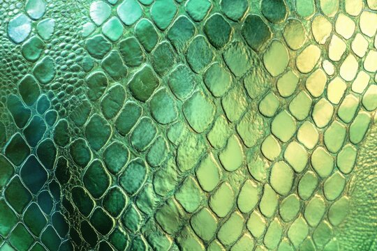 Vibrant green iridescent snake skin texture with pastel gradient effects