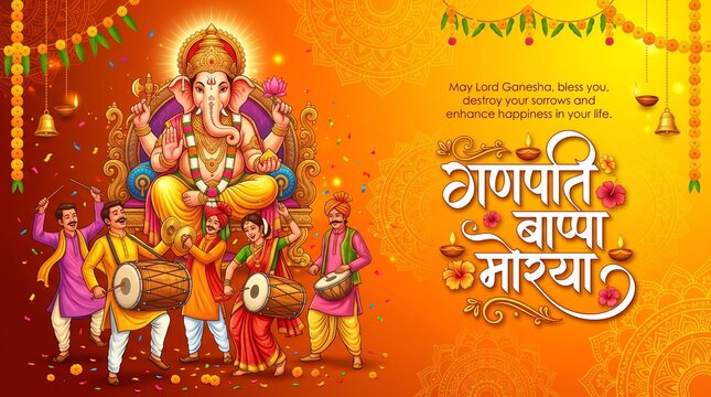 Lord Ganesha , Ganesh festival illustration of Lord Ganpati background for Ganesh Chaturthi festival of India