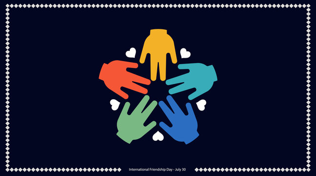 Celebrating Friendship Day with diverse hands joined together. Symbol of unity and camaraderie among friends.