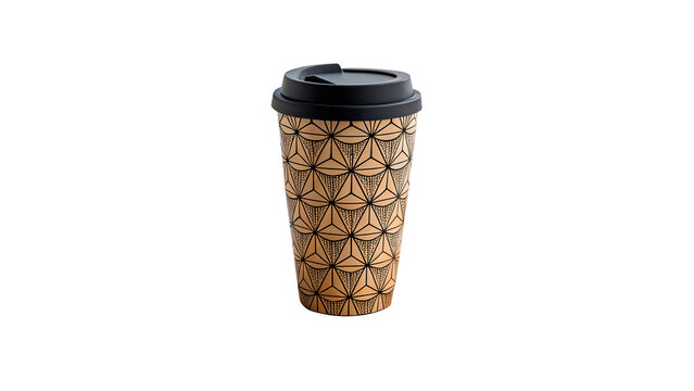 Sleek empty disposable brown rippled paper cup mockup isolated on transparent background